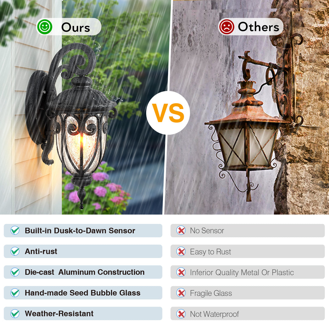 VIANIS Porch Lights Outdoor Dusk to Dawn,  Waterproof Outdoor Light Fixture with Seed Glass