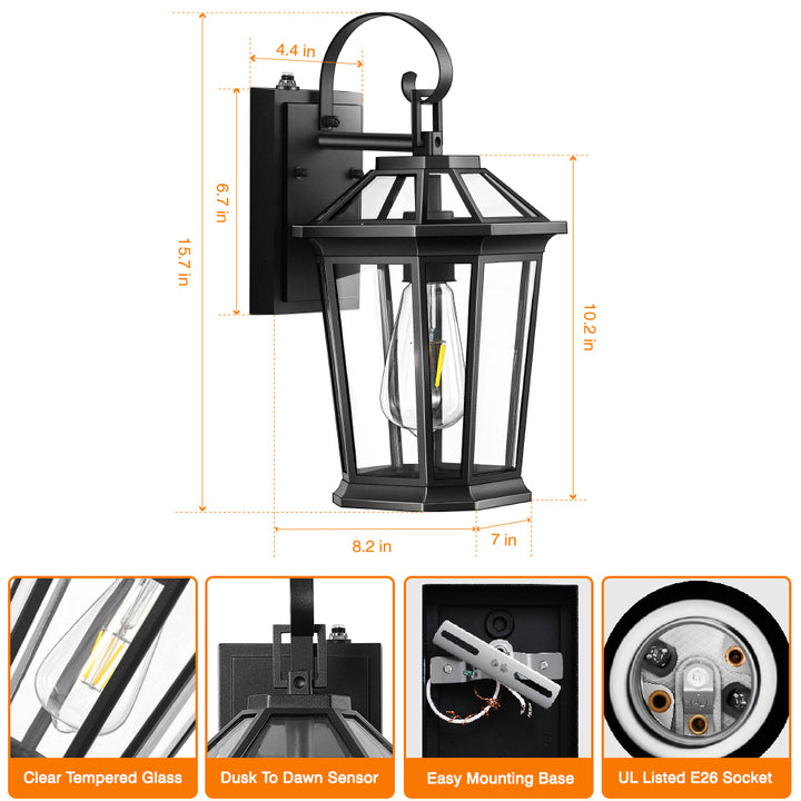 VIANIS Black Aluminum Dusk to Dawn Outdoor Coach Light