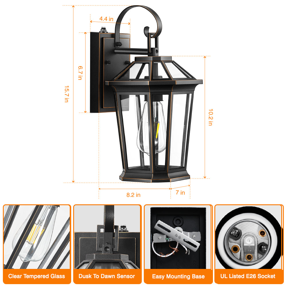 VIANIS Black Aluminum Dusk to Dawn Outdoor Coach Light