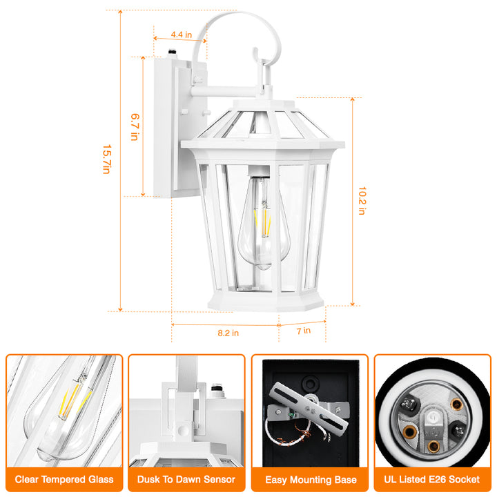 VIANIS Black Aluminum Dusk to Dawn Outdoor Coach Light
