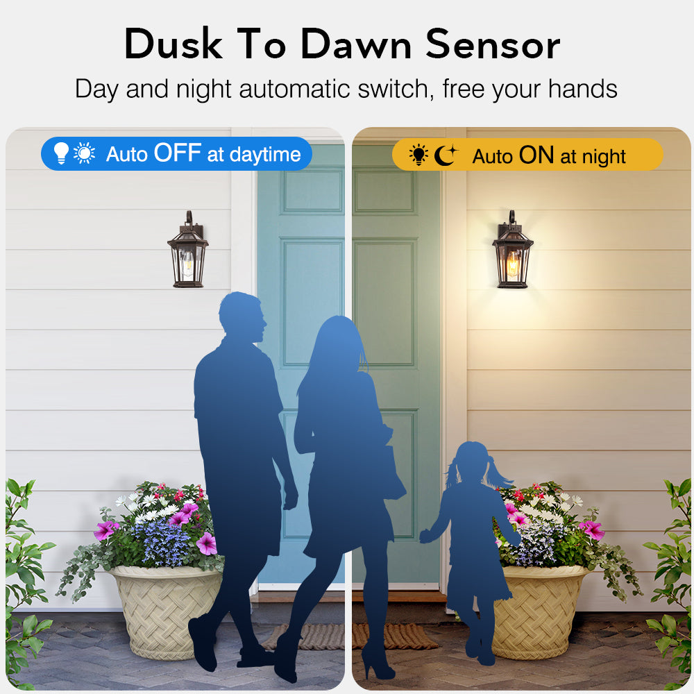 VIANIS Black Aluminum Dusk to Dawn Outdoor Coach Light
