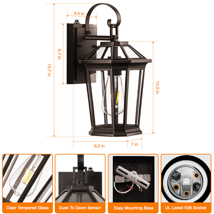 VIANIS Black Aluminum Dusk to Dawn Outdoor Coach Light