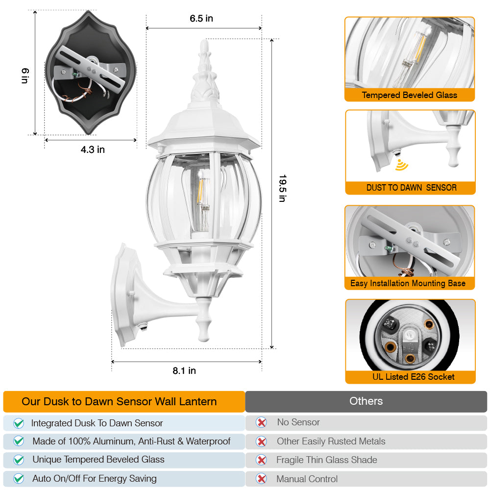 VIANIS Dusk to Dawn Outdoor Porch Light for House