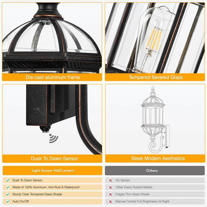 VIANIS Large Dusk to Dawn Outdoor Lighting, Oil Rubbed Bronze Outdoor Wall Lights