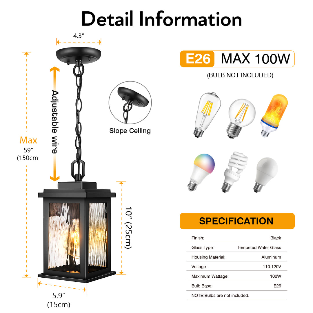VIANIS Waterproof Outdoor Pendant Light Fixtures
