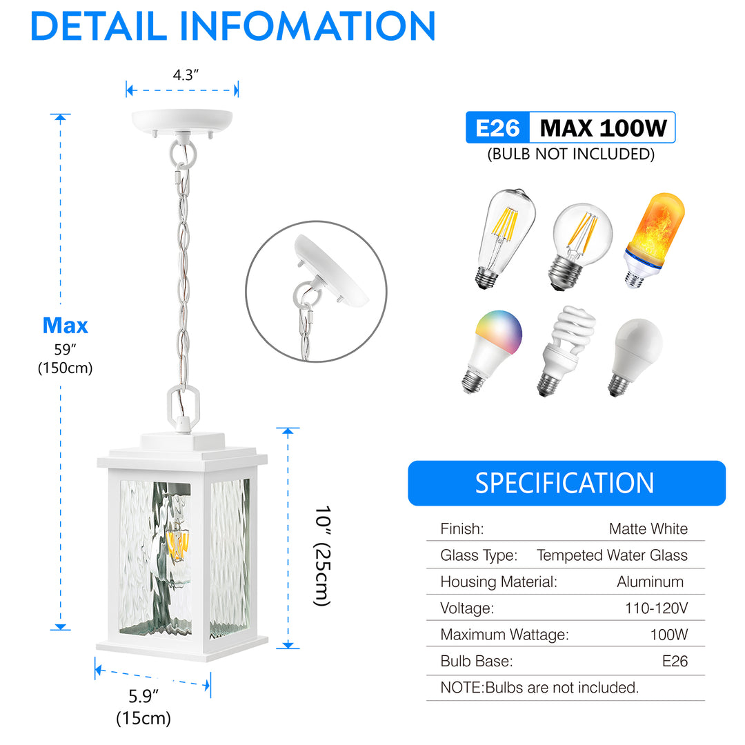 VIANIS Waterproof Outdoor Pendant Light Fixtures