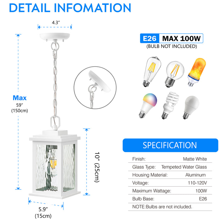 VIANIS Waterproof Outdoor Pendant Light Fixtures