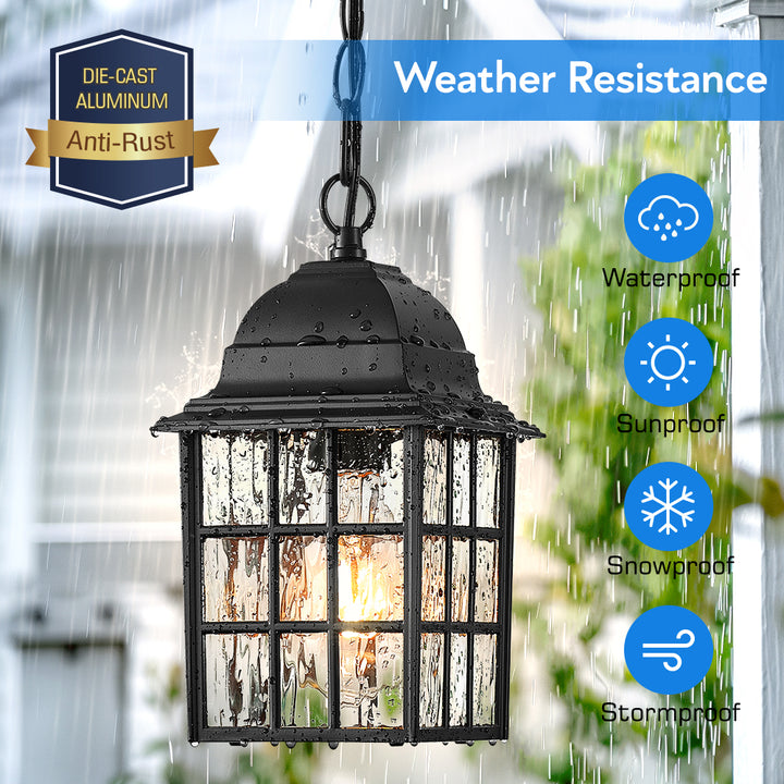 VIANIS Outdoor Pendant Lights with Tempered Ripple Glass for Porch, Garage