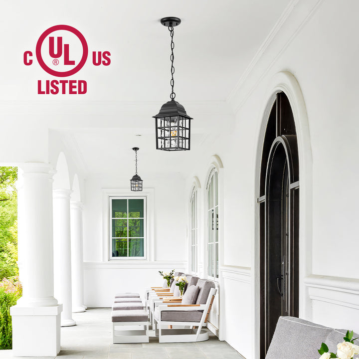 VIANIS Outdoor Pendant Lights with Tempered Ripple Glass for Porch, Garage