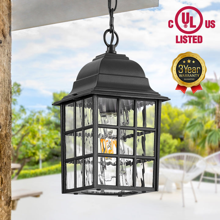 VIANIS Outdoor Pendant Lights with Tempered Ripple Glass for Porch, Garage