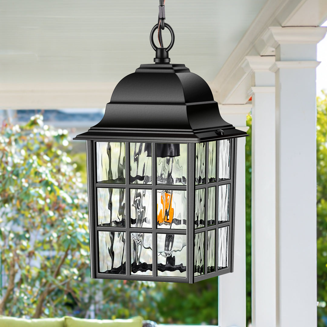 VIANIS Outdoor Pendant Lights with Tempered Ripple Glass for Porch, Garage