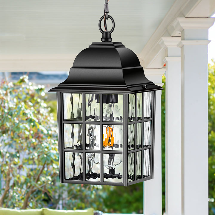 VIANIS Outdoor Pendant Lights with Tempered Ripple Glass for Porch, Garage
