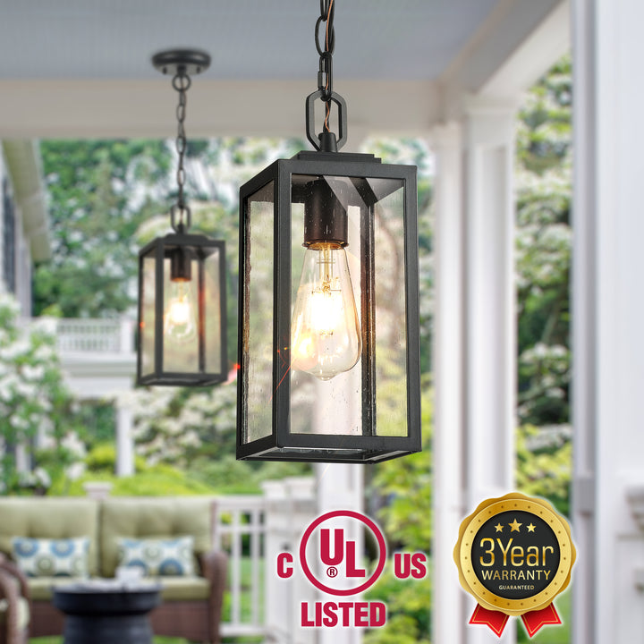 VIANIS Outdoor Hanging Porch Light with Tempered Seeded Glass