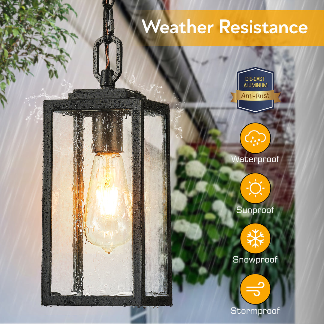 VIANIS Outdoor Hanging Porch Light with Tempered Seeded Glass
