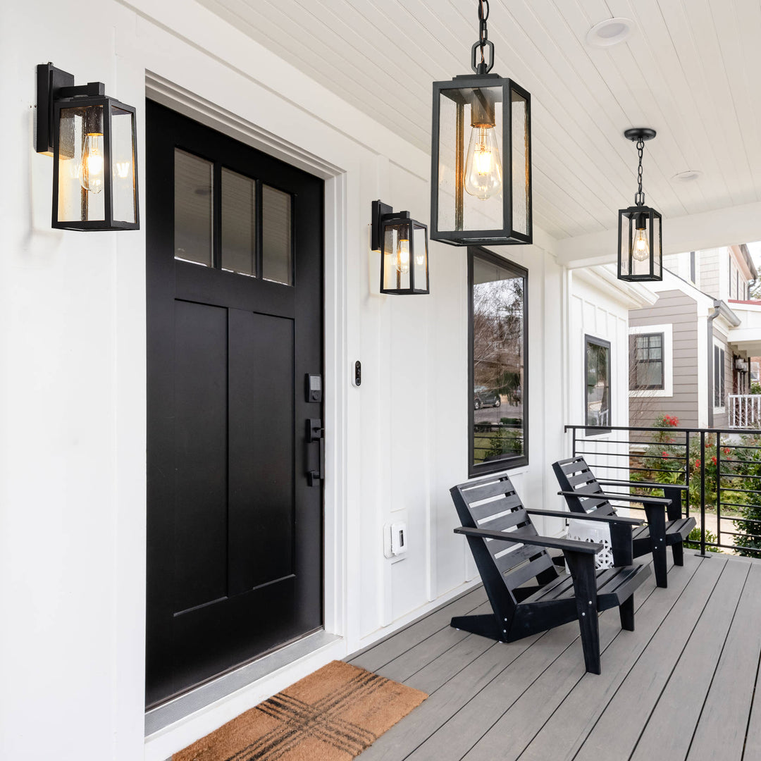 VIANIS Outdoor Hanging Porch Light with Tempered Seeded Glass