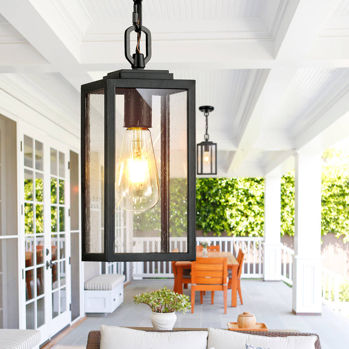 VIANIS Outdoor Hanging Porch Light with Tempered Seeded Glass