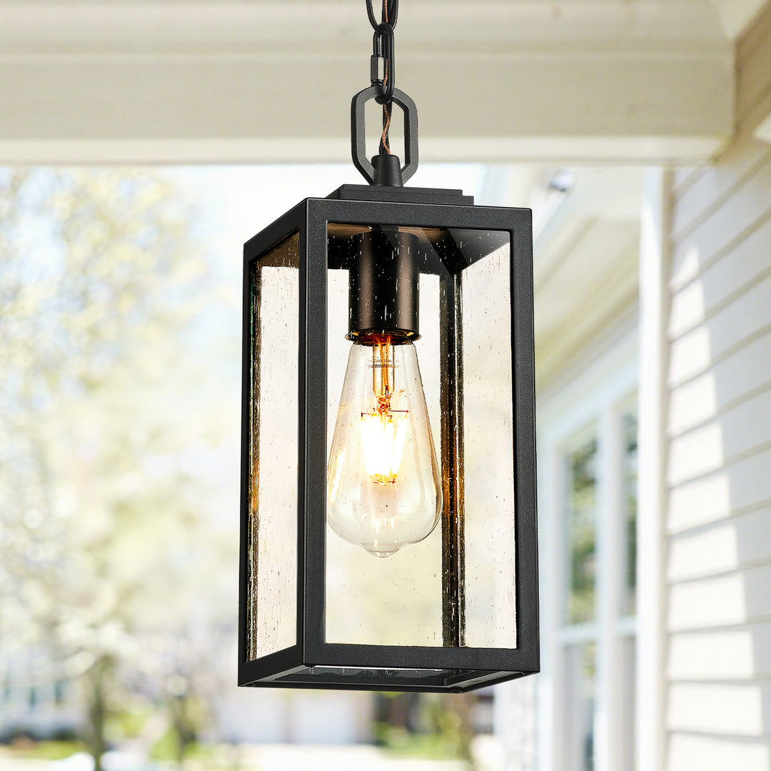 VIANIS Outdoor Hanging Porch Light with Tempered Seeded Glass