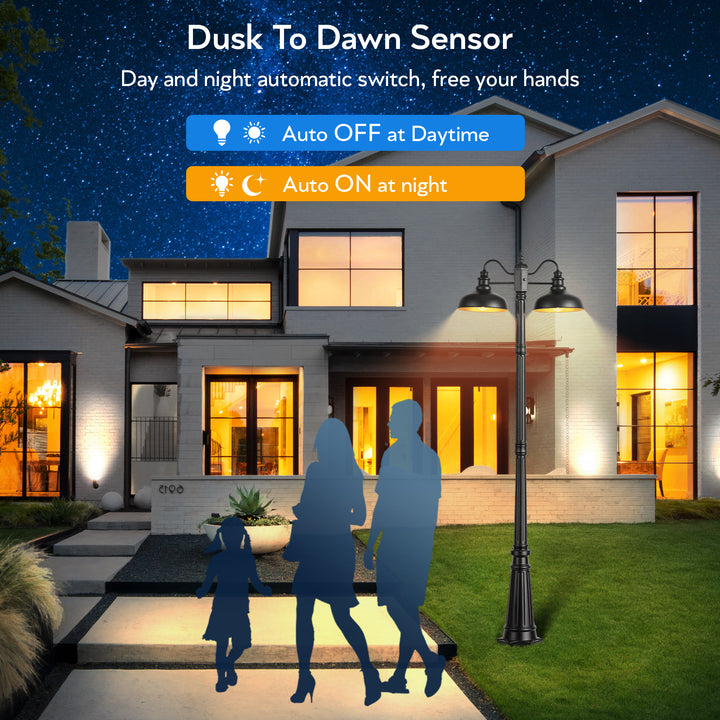 VIANIS Dusk to Dawn Outdoor Post Light with Outlet 2-Head