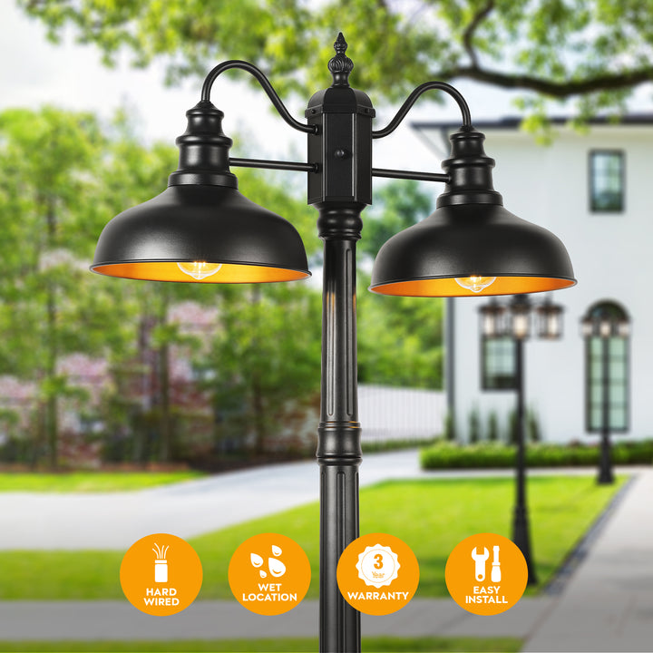 VIANIS Dusk to Dawn Outdoor Post Light with Outlet 2-Head