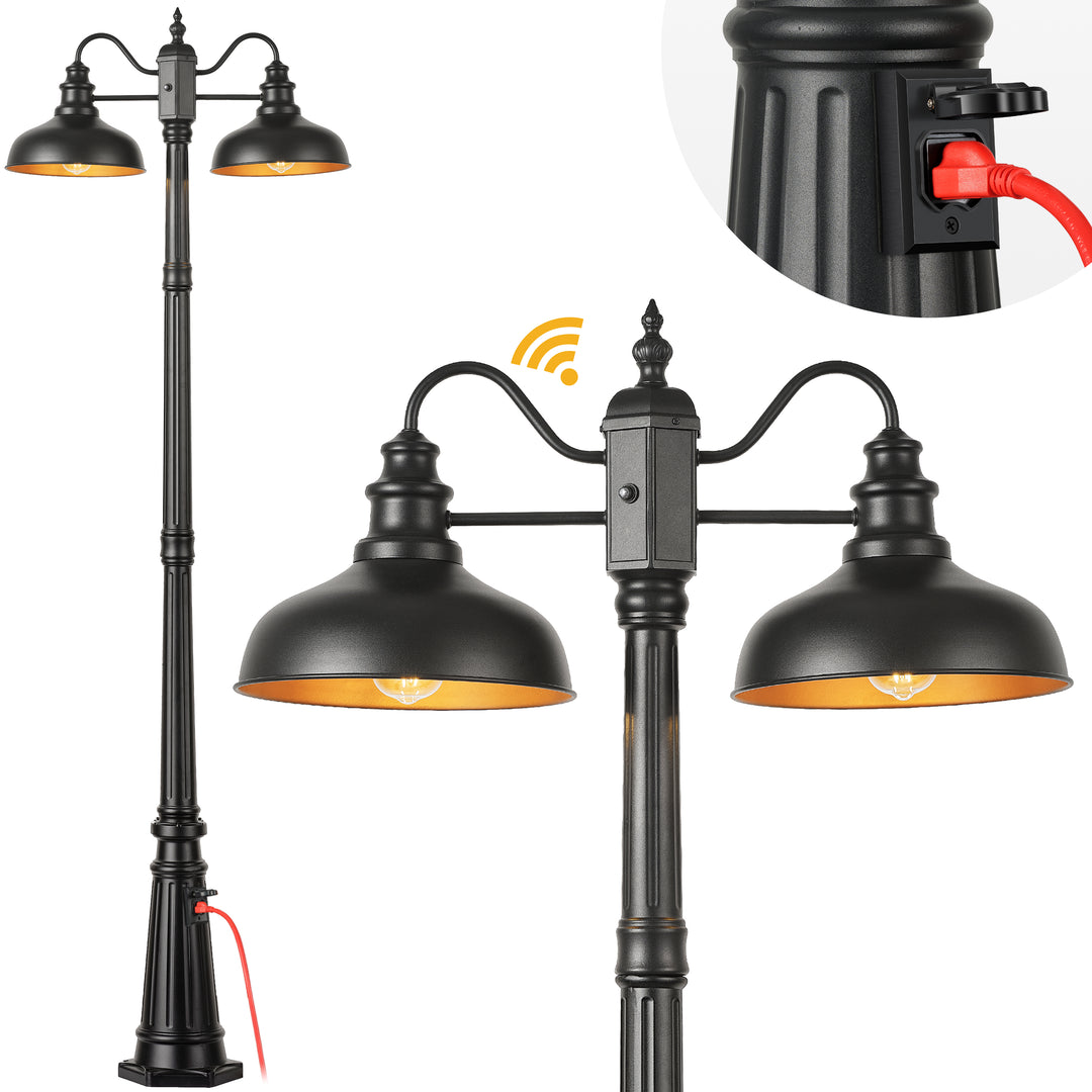 VIANIS Dusk to Dawn Outdoor Post Light with Outlet 2-Head
