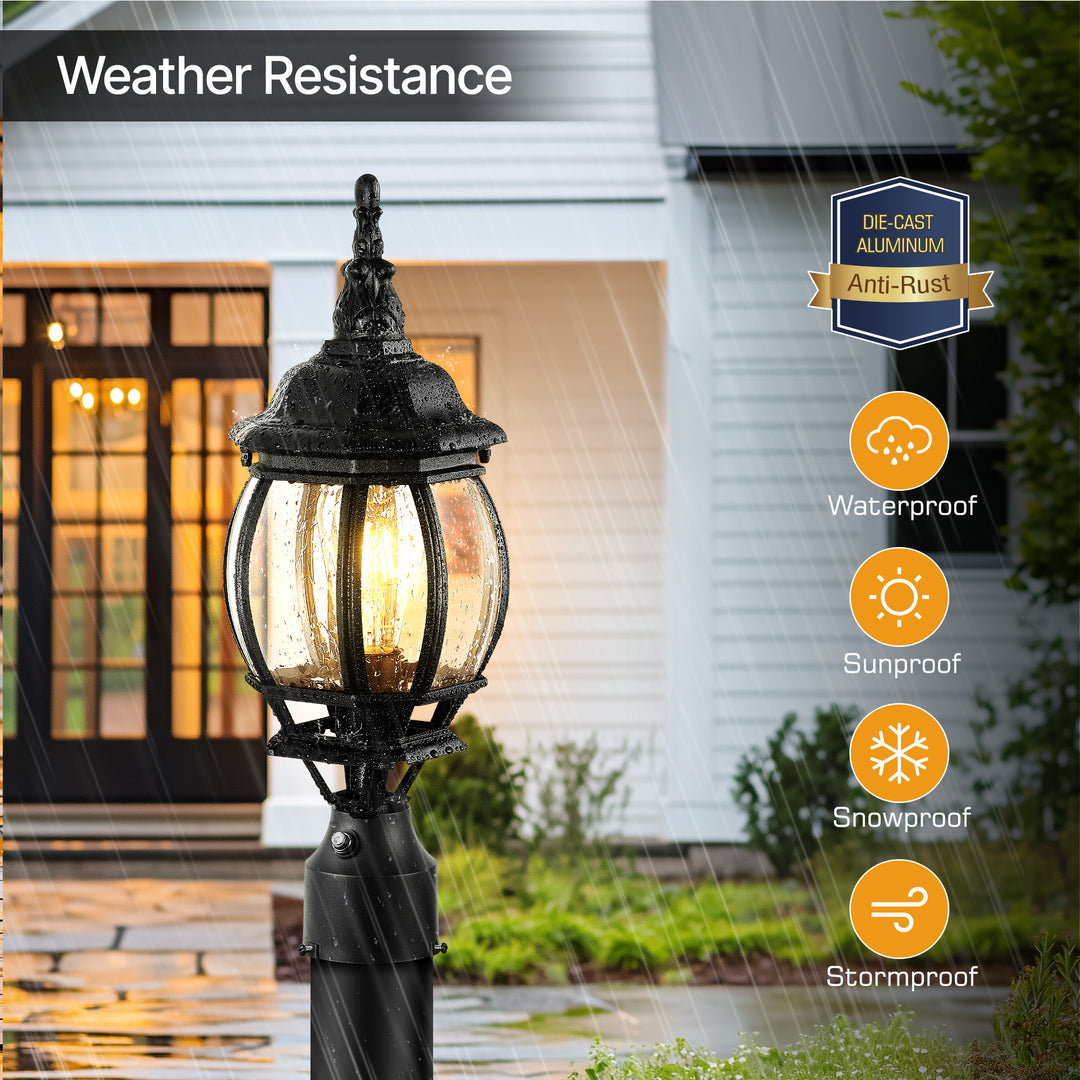 VIANIS Black Dusk to Dawn Outdoor Lamp Post Light Fixture with Pier Mount Base