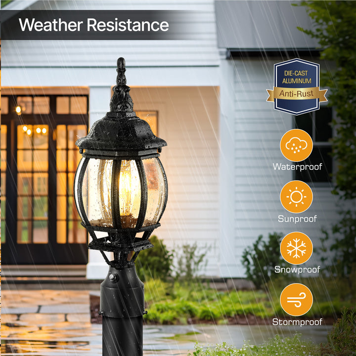 VIANIS Black Dusk to Dawn Outdoor Lamp Post Light Fixture with Pier Mount Base